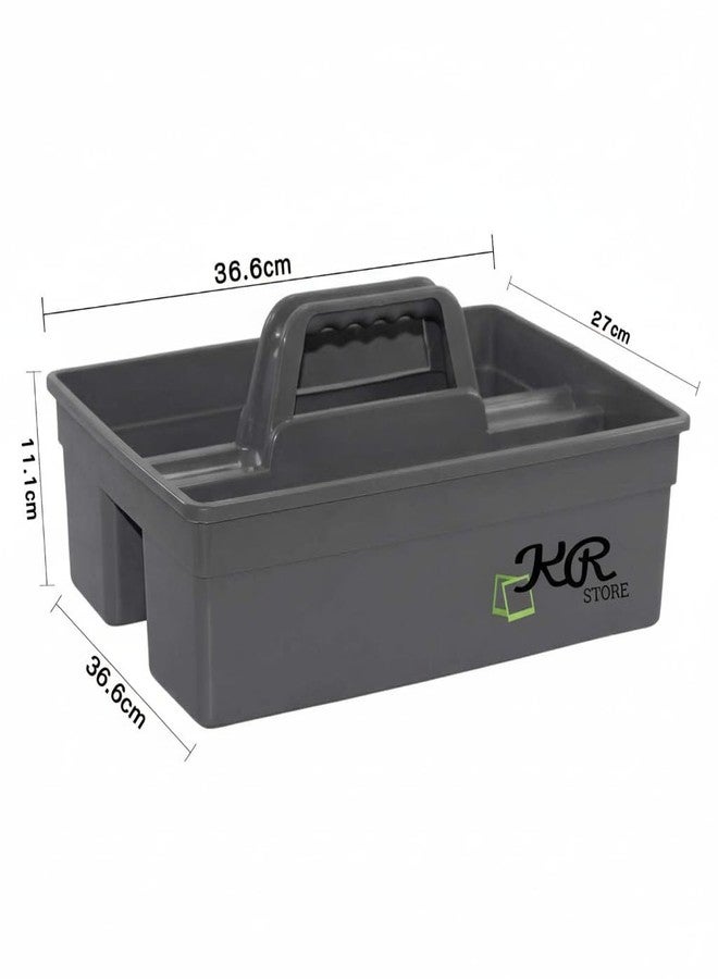 KR STORE™ 3-Compartment Industrial Caddy Basket - Heavy-Duty Grey Cleaning Organizer with Handle for Tools, Bathroom, Floors & Windows - Durable Utility Basket-Grey - Image 3